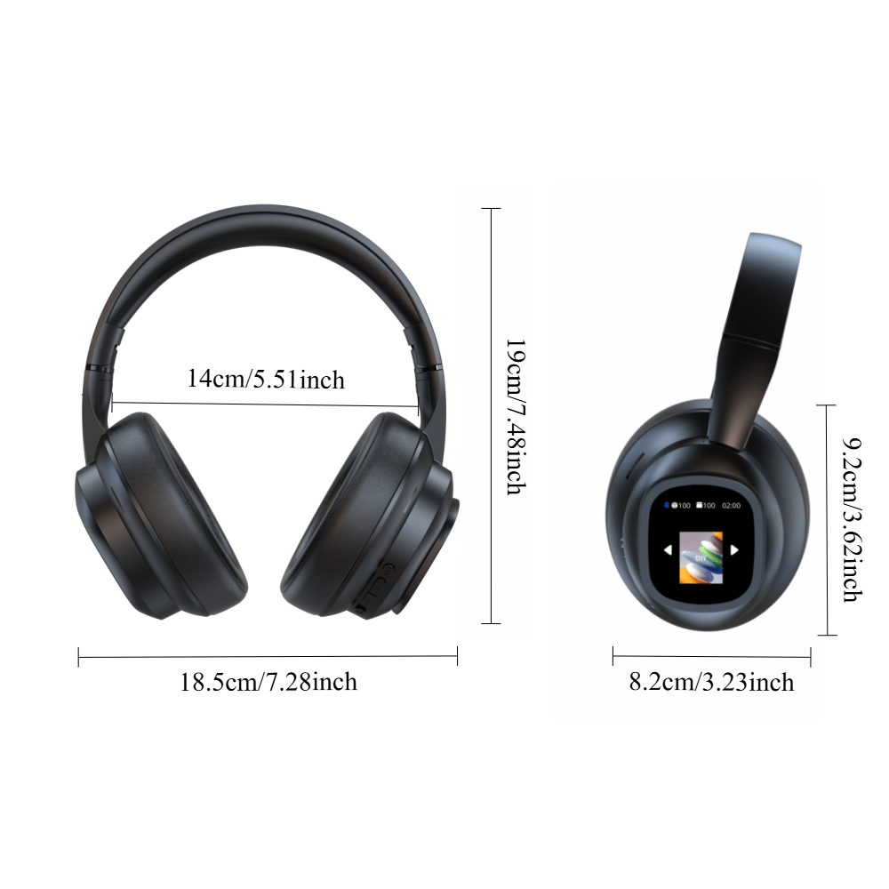 Hybrid Active Noise-Cancelling Headphones - Touchscreen, AI Translation, Remote Control Photography, Wireless with Microphone, Soft Ear Pads & Multiple EQ Bass - Tablet Compatible - Black & Orange