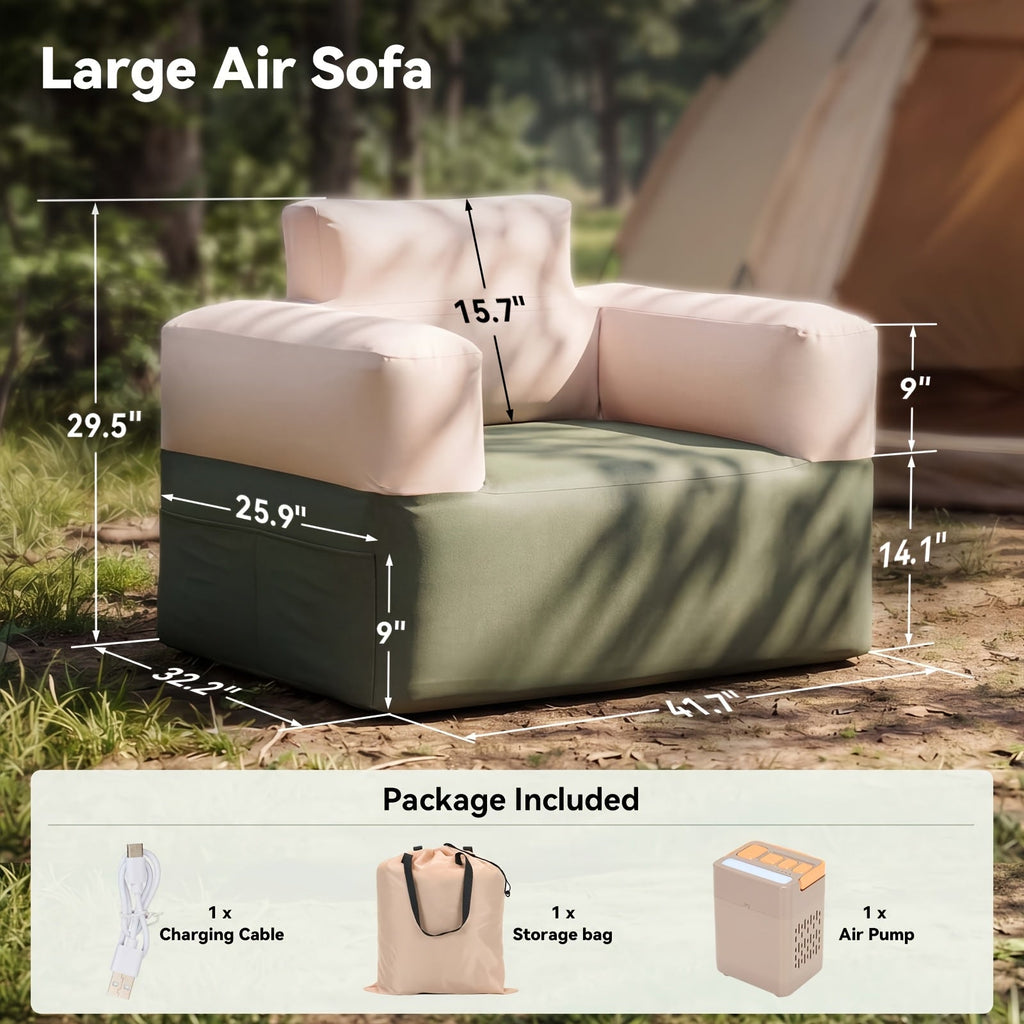 Portable Inflatable Couch with Wireless Air Pump, Blow-Up Sofa with Supportive Backrest & Armrests, Quick Inflate & Deflate, for Camping, Living Room, Patio, Beach & Travel