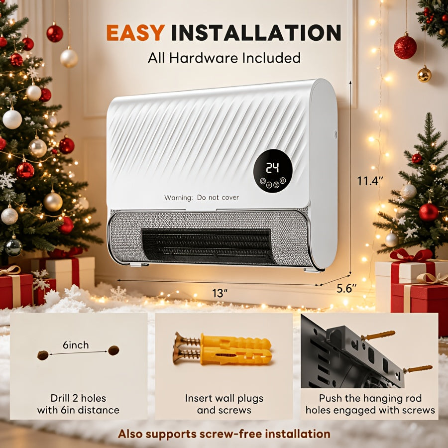 1500W Smart Wall-Mounted Space Heater – 3 Heat Settings Remote & Touch Control 12H Timer Fast Heating Overheat Protection for Bedroom Bathroom & Office in Black