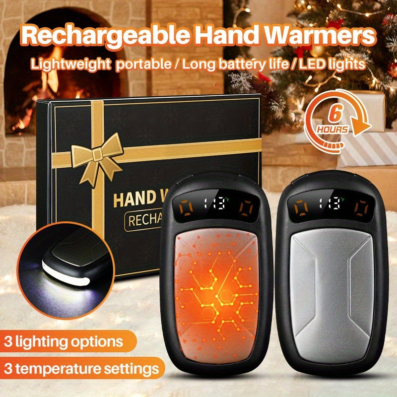 2-Pack Rechargeable Hand Warmers with COB Flashlight & Magnetic Base – 12Hr Heat, Portable Electric Pocket Warmer, Christmas Gift for Women Men Outdoor Winter