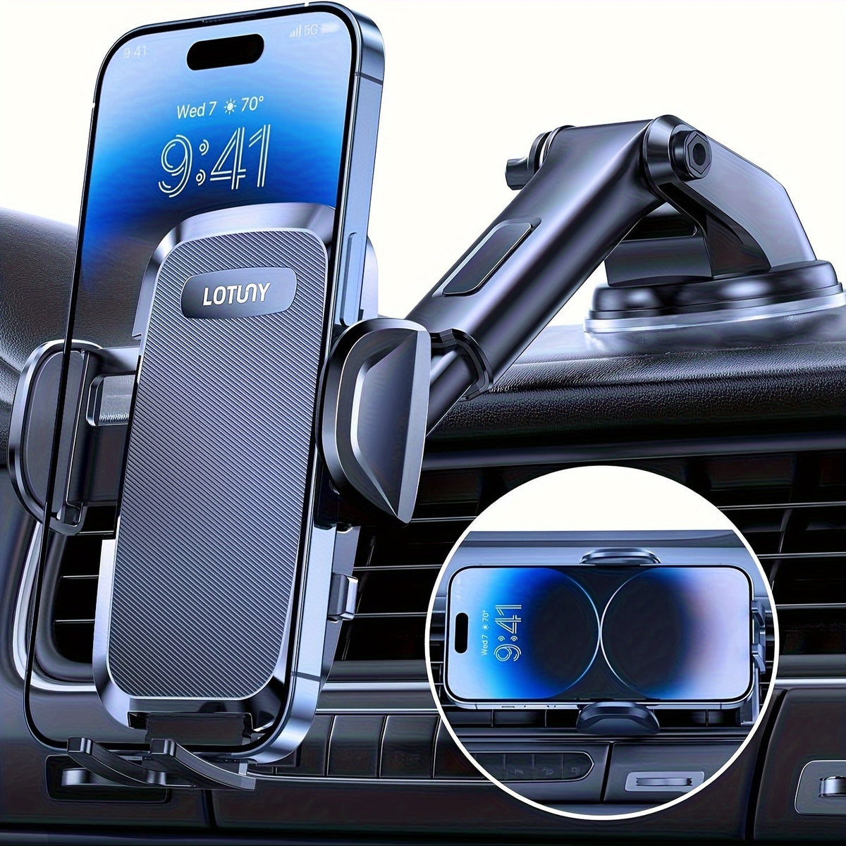 3-in-1 Car Phone Holder: Suction Cup & Air Vent Mount | 360° Rotation, 6.5"-8.5" Telescopic Arm, 60lb Nano-Gel Suction, Scratch-Proof – Universal Fit for iPhone, Samsung, Google & All 4"-7.2" Phones