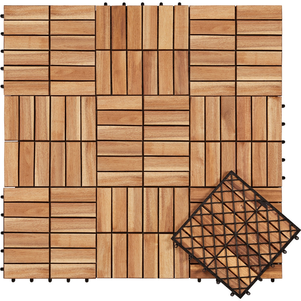 Acacia Wood Interlocking Deck Tiles, Slat Design, Water-Resistant & Non-Slip – Easy Snap DIY Flooring for Patio, Deck, Garden, Balcony & Poolside, 10 or 27 Pack, Natural Wood or Black – Nova Mart