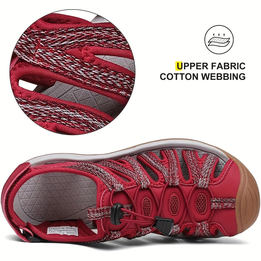 Women's Closed-Toe Hiking Sandals, Lightweight Non-Slip Water Sandals with Adjustable Bungee Lace & Hook-and-Loop Strap, Breathable Athletic Sport Outdoor Shoes for Beach, Camping, Fishing, Travel, and Walking