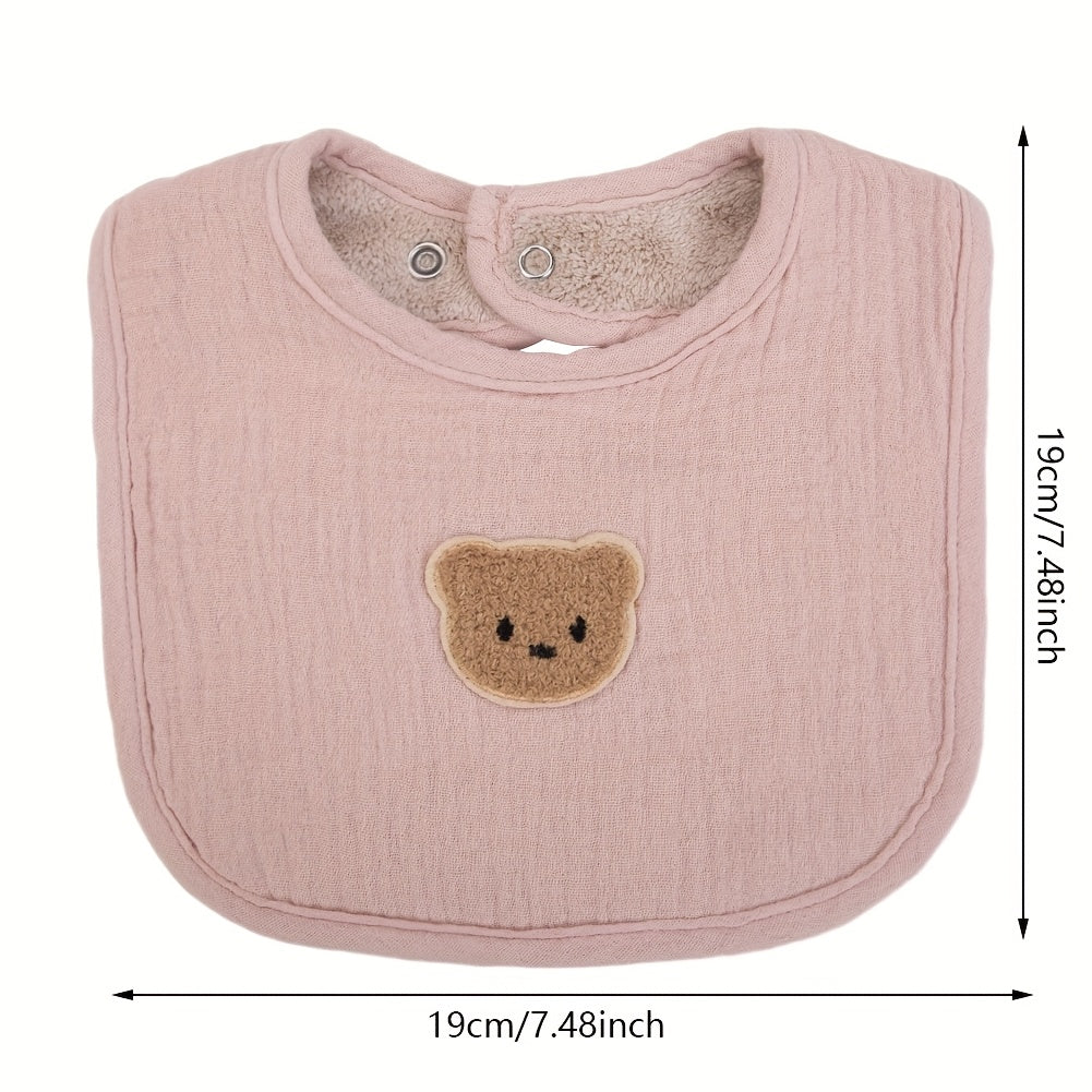 Muslin Baby Bibs Set of 3, Soft Gauze Bear Bandana Drool Bib with Absorbent Pocket for Newborns & Infants, Feeding Burp Cloth for Boys & Girls, Baby Shower Gift