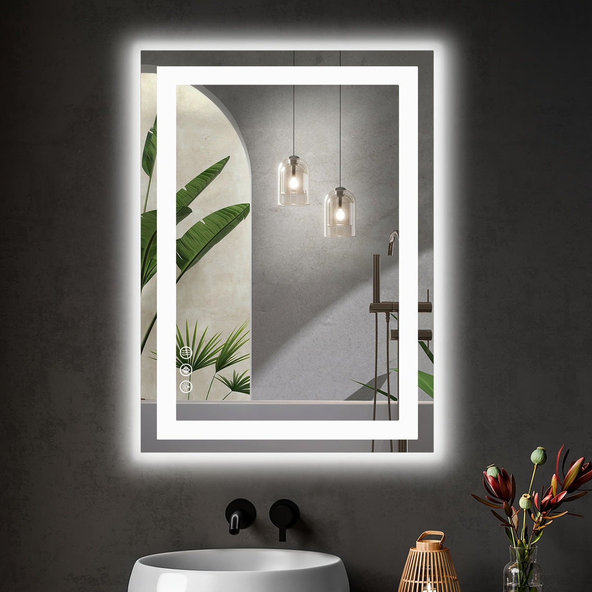 Anti-Fog LED Bathroom Mirror – Dual Light Source 3 Color Modes Dimmable Wall Mounted Vanity Mirror Horizontal Vertical in 6 Sizes