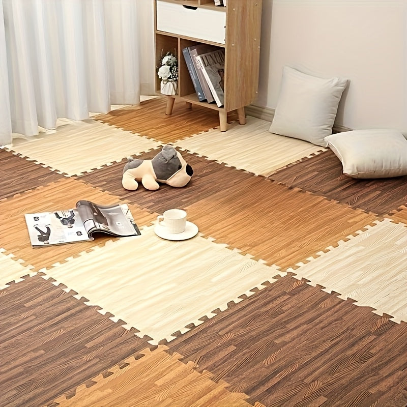 Foam Floor Mats 22 Piece Interlocking – Thick Non-Slip Moisture-Resistant Washable Gym Flooring Tiles for Home Gym Playroom Basement in Wood Grain Colors