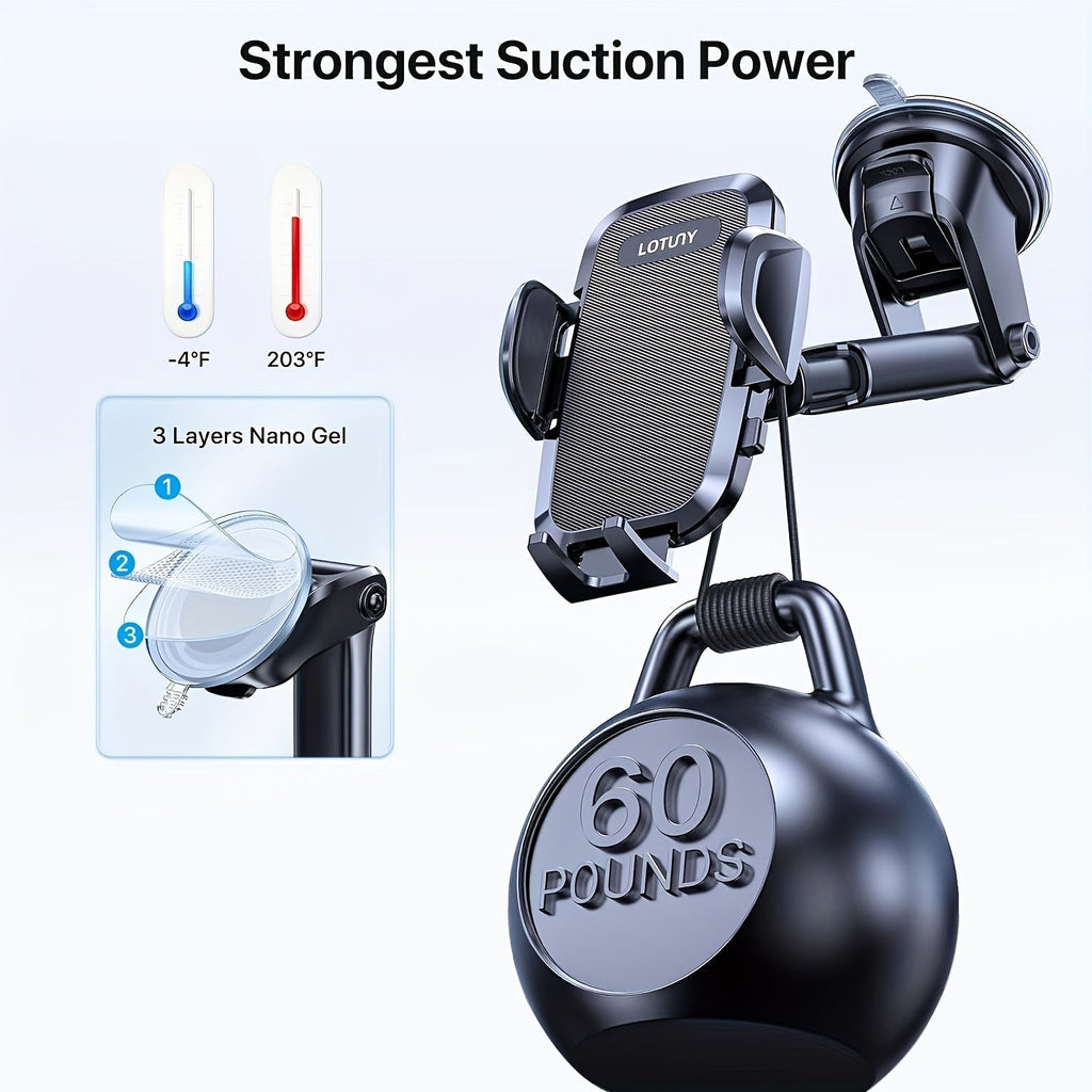 3-in-1 Car Phone Holder: Suction Cup & Air Vent Mount | 360° Rotation, 6.5"-8.5" Telescopic Arm, 60lb Nano-Gel Suction, Scratch-Proof – Universal Fit for iPhone, Samsung, Google & All 4"-7.2" Phones