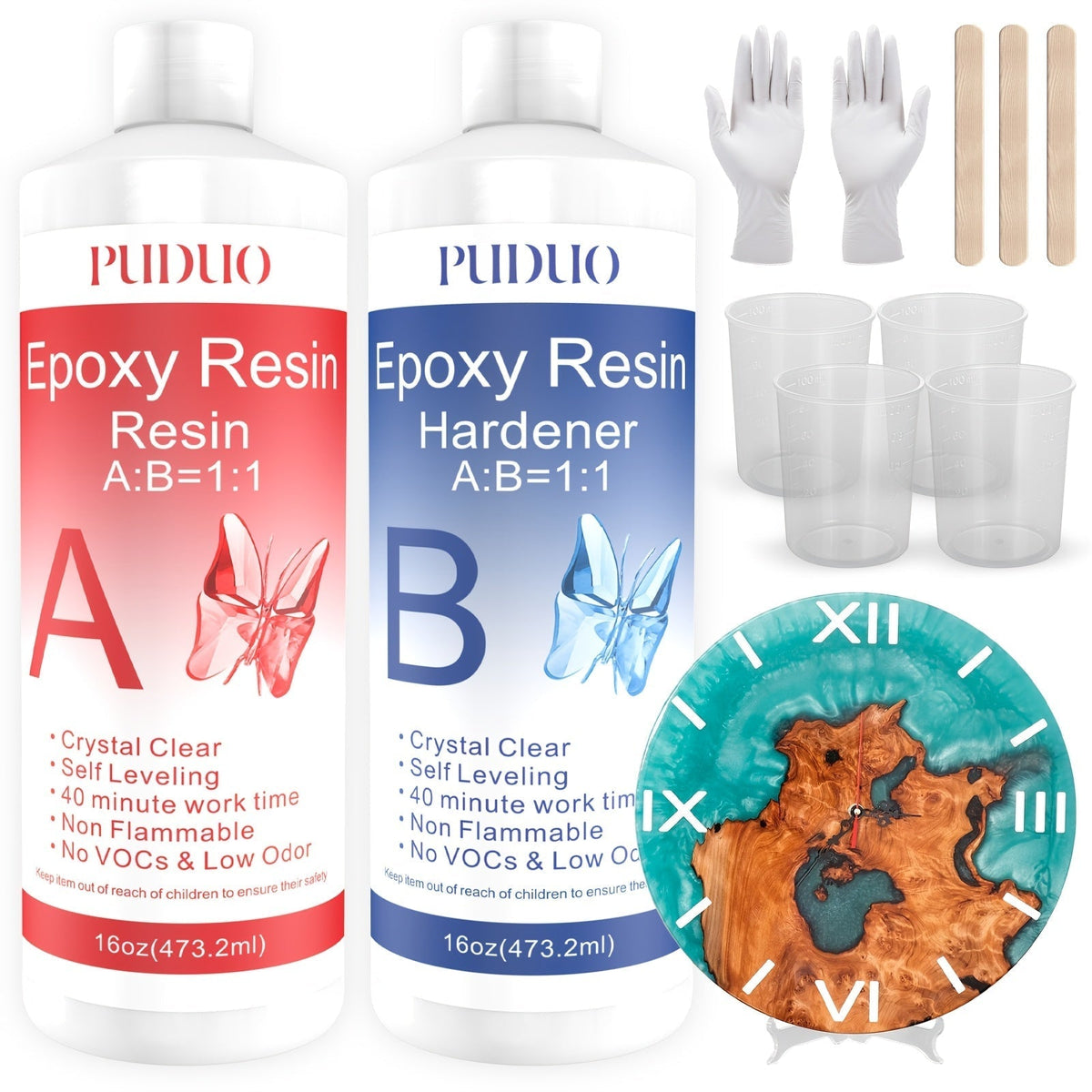 Ultra Clear Epoxy Resin Kit 2-Part Bubble-Free Yellowing-Resistant Self-Leveling for Countertops, River Tables, Casting, Coating, and DIY Crafts - 32oz, 72oz, Fast Cure, 1 Gallon with Pump