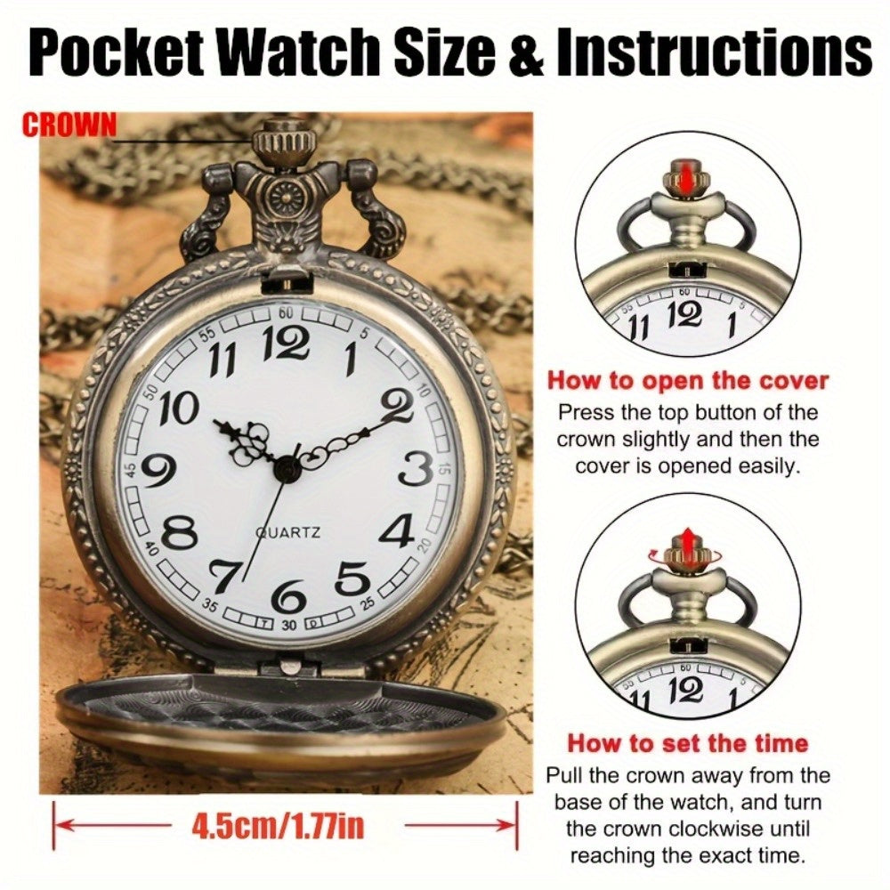 Vintage Bronze Pocket Watch Set of 2 – Classic Round Dial Quartz Movement, Zinc Alloy Case Nickel-Free Chain, Antique Style Timepiece – Perfect Gift for Christmas, Birthday, Graduation, Valentine's Day