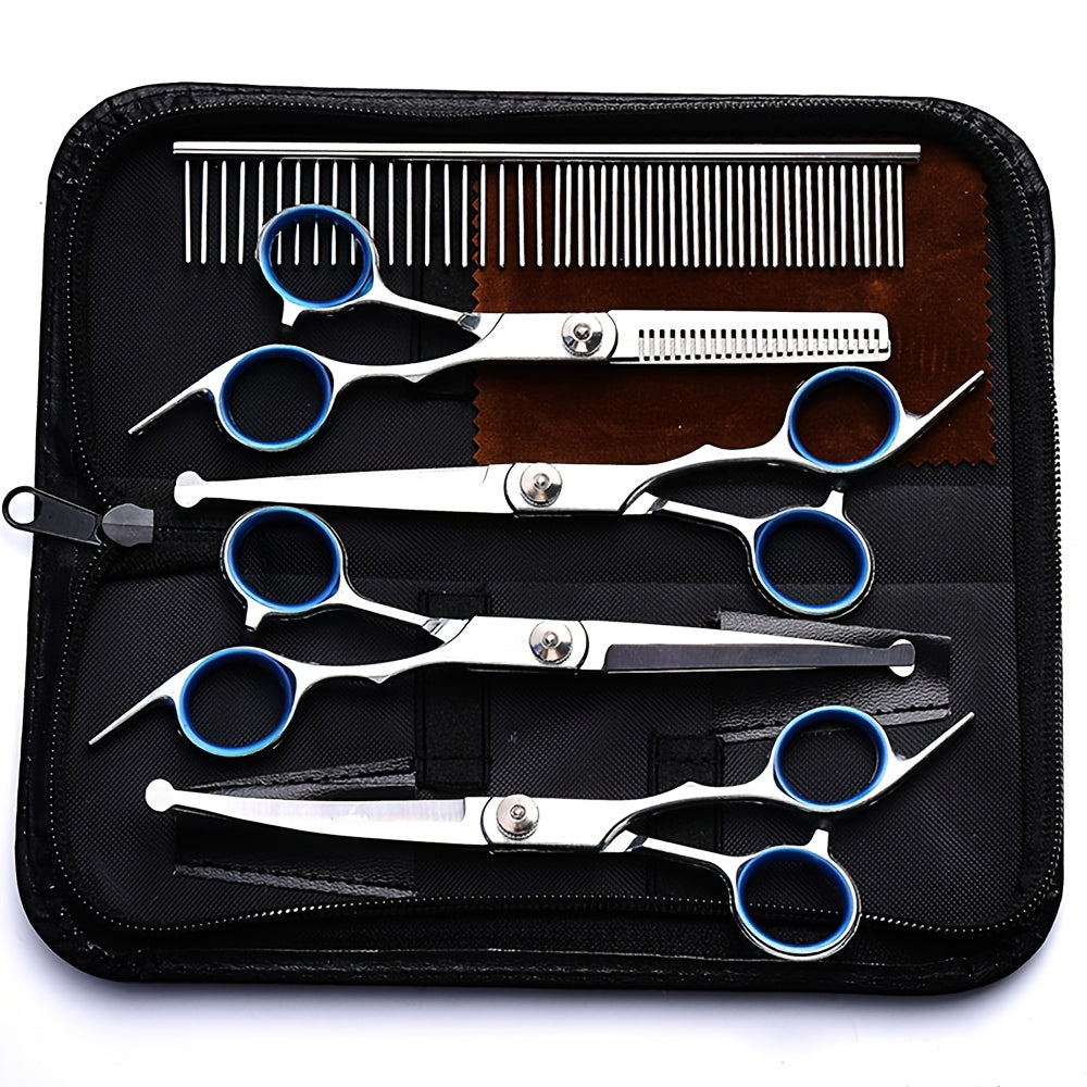 7-Piece Pet Grooming Scissors Set – Ceramic-Coated 4CR Stainless Steel, Safety Round Tips, Straight, Thinning & Curved Shears with Comb & Storage Bag for All Breeds of Dogs and Cats