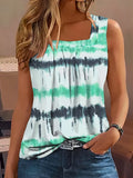 Women's Square Neck Ruffled Flowy Tank Top – Gathered Striped Print Sleeveless Blouse Casual Summer Tops Green Purple Blue Apricot S-XXL