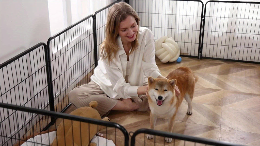 Dog Playpen 8 or 16 Panel DIY Metal Kennel with Door for Large, Medium, and Small Dogs – 24, 32, 40 Inch Indoor/Outdoor Puppy Pen, Easy to Assemble & Move