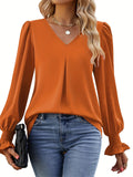 Women's Long Sleeve V-Neck Chiffon Blouse Loose Casual Solid Color Top Soft Smooth Fabric Spring Summer Office Shirt Chocolate Khaki Pink Blue Red Black S M L XL XXL