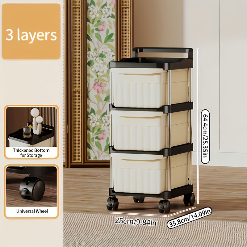 Rolling Drawer Storage Cabinet - 3 or 4-Layer, Plastic Stackable with Wheels, Multi-Function Mobile Storage Cart & Trolley - Bedroom, Living Room, Office, Craft & Grocery - Black Frame