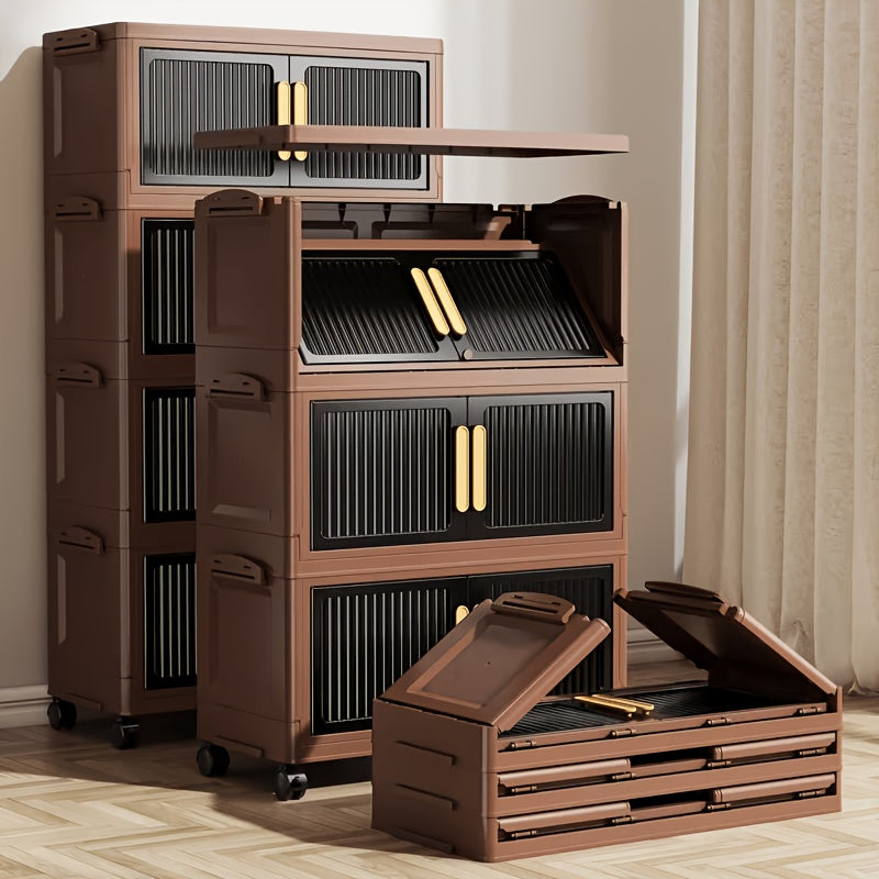 Foldable Plastic Storage Cabinet 2–5 Floors Multi-Layer Stackable Organizer with Doors for Hallway Entryway Living Room & Pantry – Space-Saving Modern Design