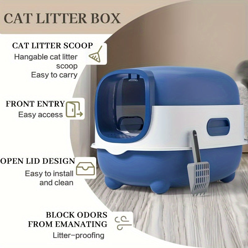 Extra Large Enclosed Cat Litter Box with Pull-Out Drawer, Anti-Odor, Anti-Splash, Easy Clean, Portable Indoor/Outdoor Cat Toilet with Litter Shovel (Purple, Gray, Blue) - Holiday Gift