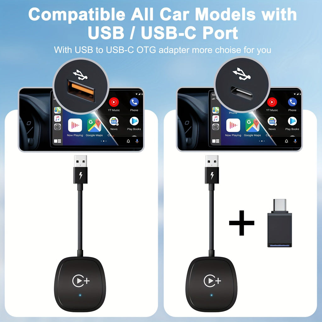 Wireless CarPlay Adapter with YouTube & TikTok – Plug & Play USB Dongle Converts Wired to Wireless Apple CarPlay, Supports iPhone Hotspot WiFi, Compatible with Audi, Ford, Toyota, Honda, and More
