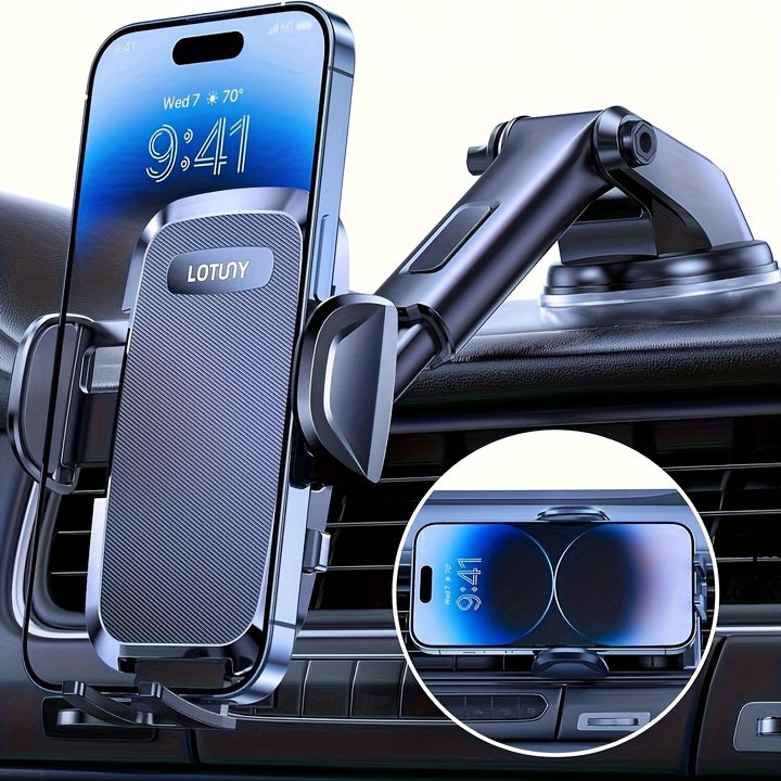 3-in-1 Car Phone Holder: Suction Cup & Air Vent Mount | 360° Rotation, 6.5"-8.5" Telescopic Arm, 60lb Nano-Gel Suction, Scratch-Proof – Universal Fit for iPhone, Samsung, Google & All 4"-7.2" Phones