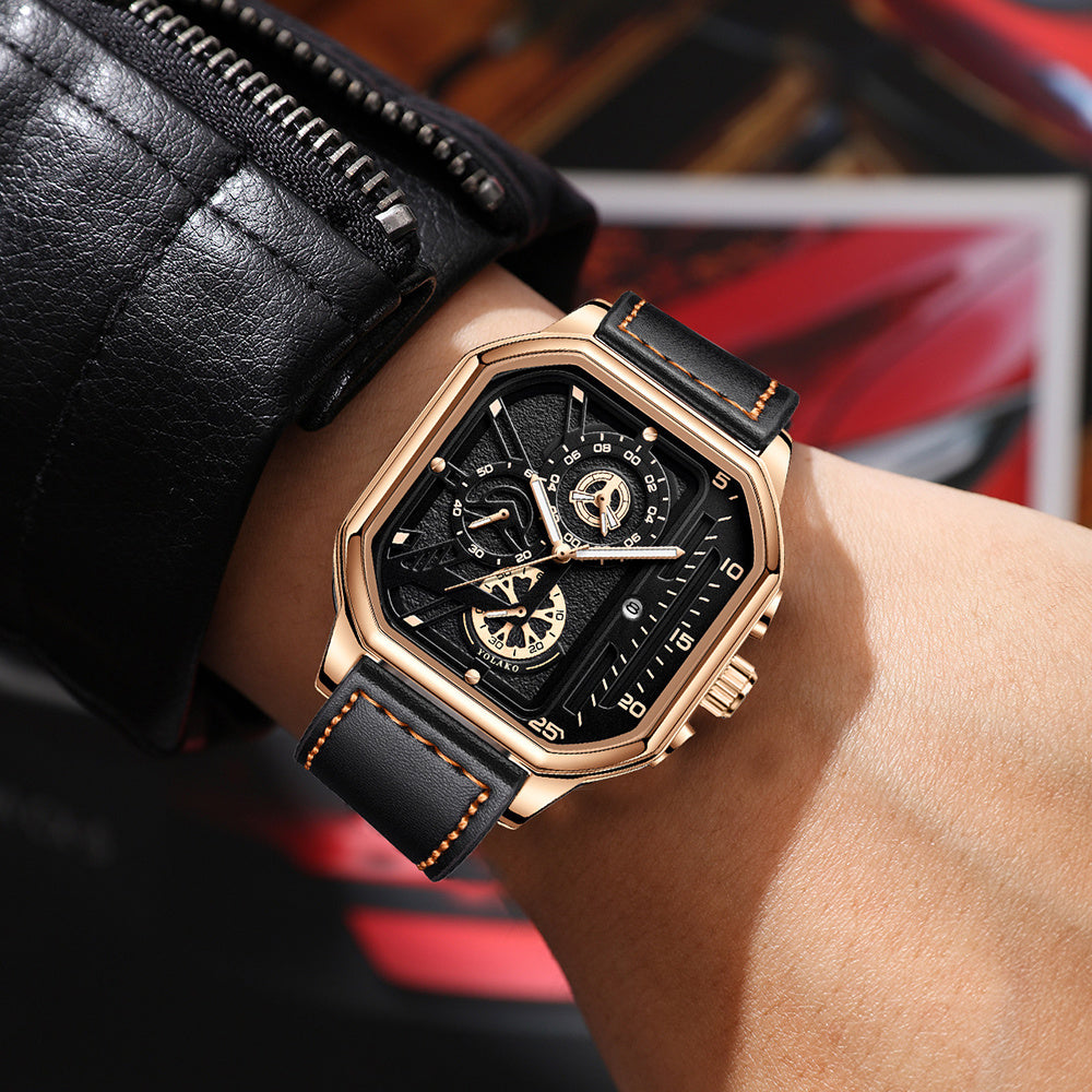2pcs Men's Watch Set: Sports Triangle Dial Silicone Strap and Retro Square Dial Quartz Watch with Date Display, Casual Dress Watches for Valentine's Day or Father's Day Gift