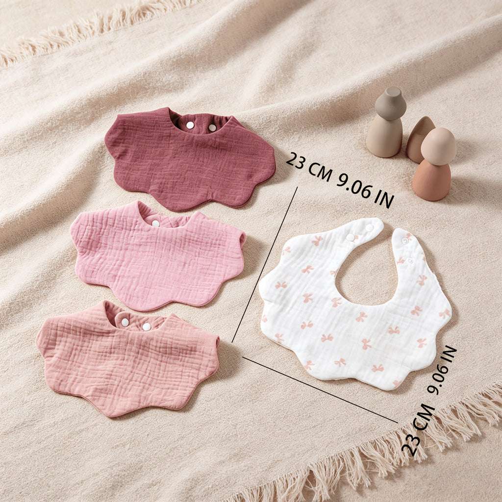 4-Pack Mixed Style Baby Bibs, Soft Easy-to-Wear All-Match Feeding Bibs for Newborns Infants & Toddlers, Drool & Mealtime Bibs Set in Pink Blue & Green