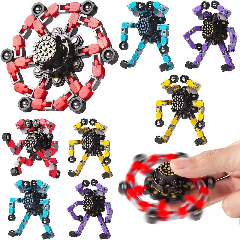 Transforming Finger Spinner Robot Toy 12-Piece Set, Random Color Deformation Fidget Spinner, Sensory Toy for Teens, Kids, Birthday, Graduation, Christmas, Halloween Party Gift