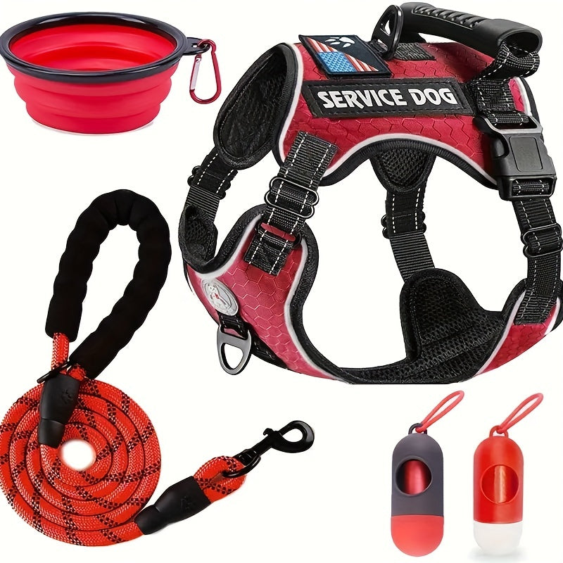 Reflective Dog Harness Vest with Leash, Shock-Absorbing No-Pull Pet Harness with Night Vision Reflective Strips, Comfortable Vest Style for Small, Medium, and Large Dogs
