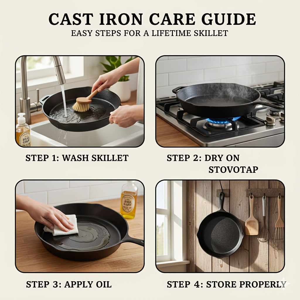 Cast Iron Cookware 6-Piece Non-Stick Set: Skillet, Dutch Oven, and Grill Pan Kit for Induction, Gas, Campfire, BBQ, Outdoor Cooking, and Kitchen
