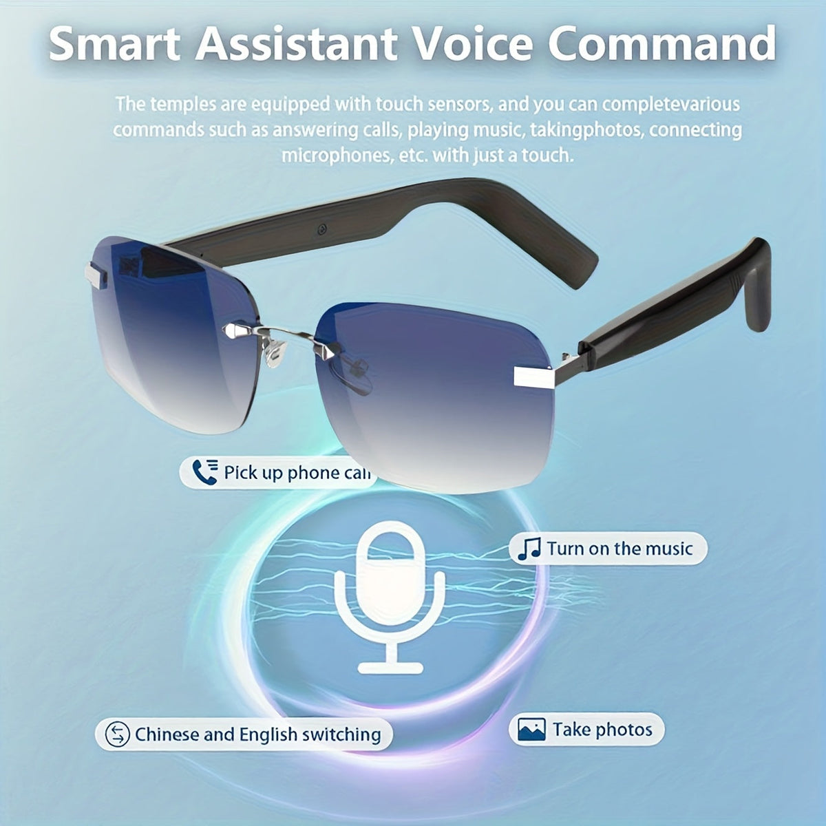 Bluetooth Smart Glasses with Touch Controls & Open Ear Audio – Integrated Microphone, Hands-Free Calls & Music, Polarized Lenses, Ideal for Outdoor Sports, Driving & Everyday Wear