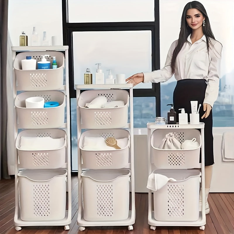 Rolling Laundry Hamper Cart with Wheels – 2/3/4 Tier Large Capacity Laundry Basket with Removable Baskets for Laundry Room Bathroom Organization in White