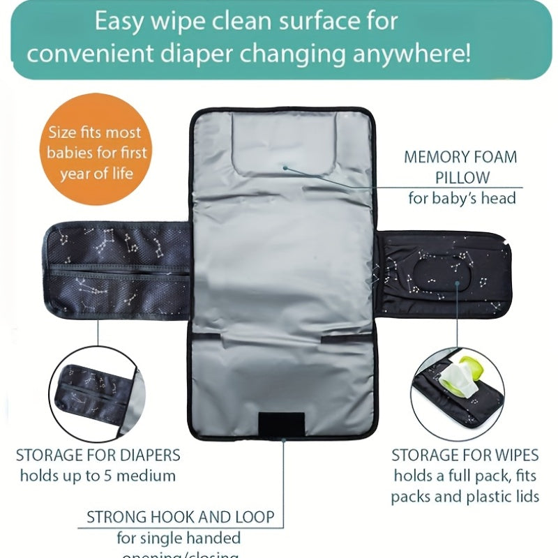 Portable Foldable Diaper Changing Pad with Tissue Storage Bag, Detachable Travel Changing Mat with Extra Storage, Soft Multifunctional Baby Changing Mat for Home & On the Go, Black & Blue