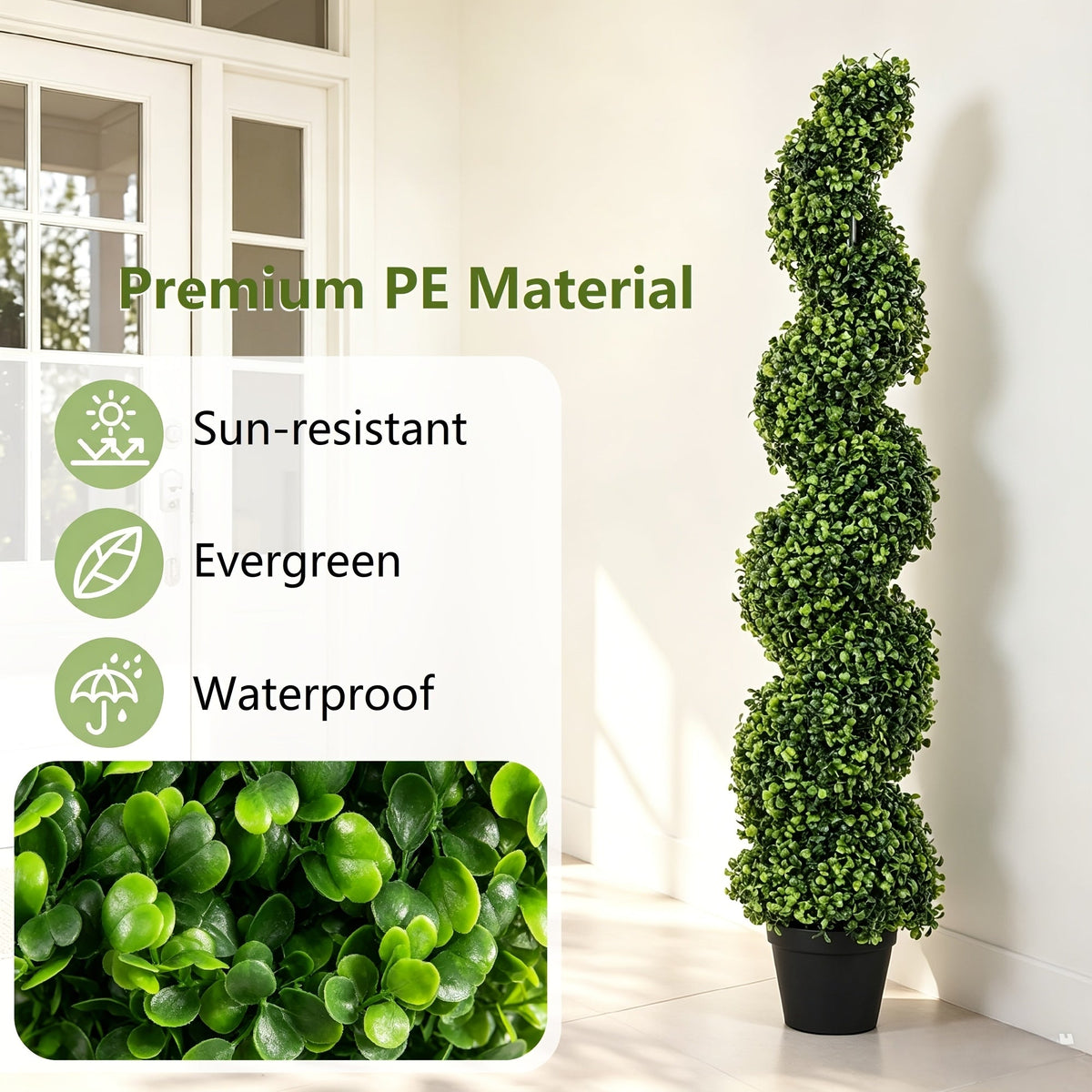 Artificial Spiral Topiary Trees 2pcs 3FT or 4FT, Faux Boxwood Cedar Outdoor Fake Plants All-Year Green for Porch Entryway Patio Garden Indoor Decor, Light Green Dark Green Milan Leaf