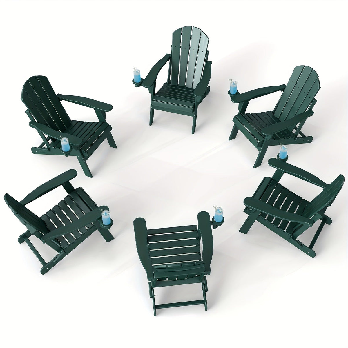 Folding Adirondack Chair with Cup Holder Portable Recliner Stainless Steel Frame Durable Plastic Easy Clean for Patio Poolside Garden Camping Set of 1 2 4 6