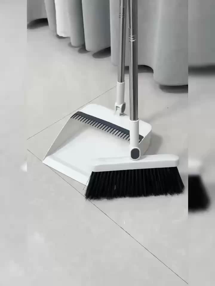 2-in-1 Broom and Dustpan Set, Long Handle, Foldable, Non-Stick Hair, Hard Floor Sweeper, Rotatable Combo for Home, Living Room, Bedroom, Bathroom, Outdoor