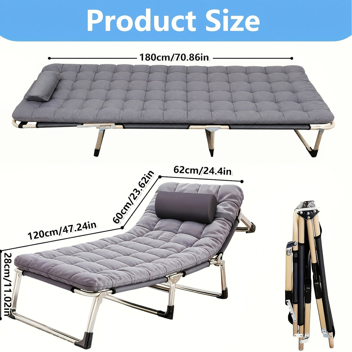 Heavy-Duty Folding Camping Bed with Flip-Up Mattress Included, 450-600 lbs Capacity, 70-75 Inch Portable Guest Bed for Adults, Teenagers, Travel, Garden, Balcony, and Outdoor Use