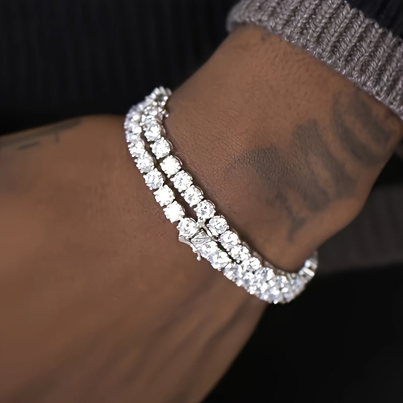 925 Sterling Silver 5mm Moissanite Tennis Bracelet – Sparkling Lab-Grown Diamond Hip Hop Luxury Jewelry Gift for Women, Ideal for Banquets, Weddings, Anniversaries, Birthdays, Christmas, and Mother's Day