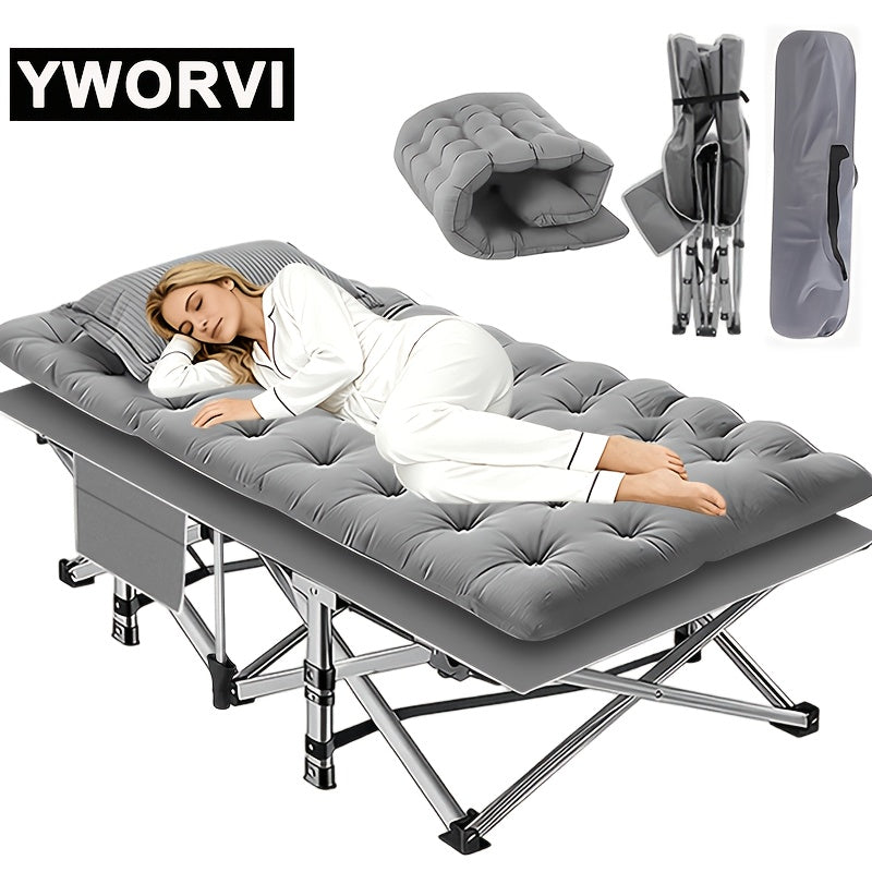 Folding Camping Bed with Mattress & Side Pockets – Heavy Duty Portable Cot for Adults, Foldable Guest Bed for Camping, Outdoor, Courtyard, Terrace, Office, and Guest Room