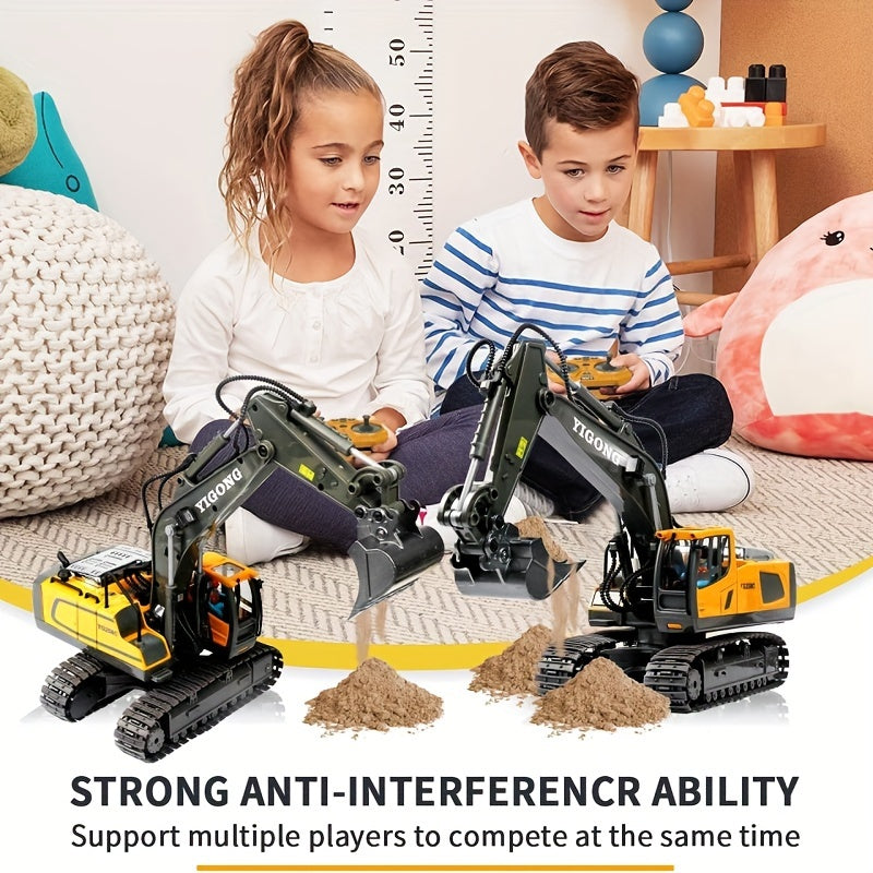 Remote Control Excavator Toy Set with Metal Shovel, LED Lights, 1200mAh Battery, RC Construction Truck, Bulldozer, Dump Truck, and Loader Combo for Boys Ages 6 and Up, Birthday or Christmas Gift