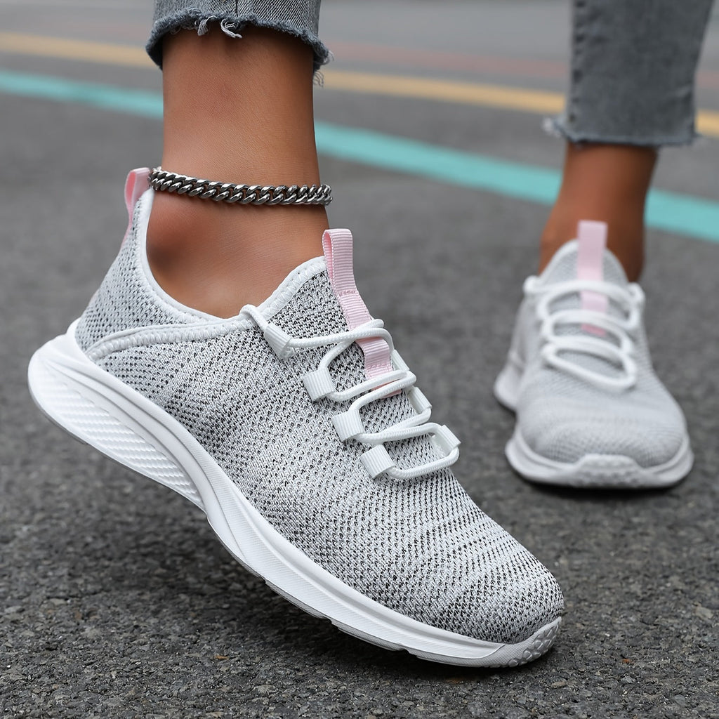 Women's Breathable Mesh Running Sneakers - Lightweight, Anti-Slip & Durable - Outdoor & Road Running - All-Season - US 6–11.5 - Grey, Off-White & Black