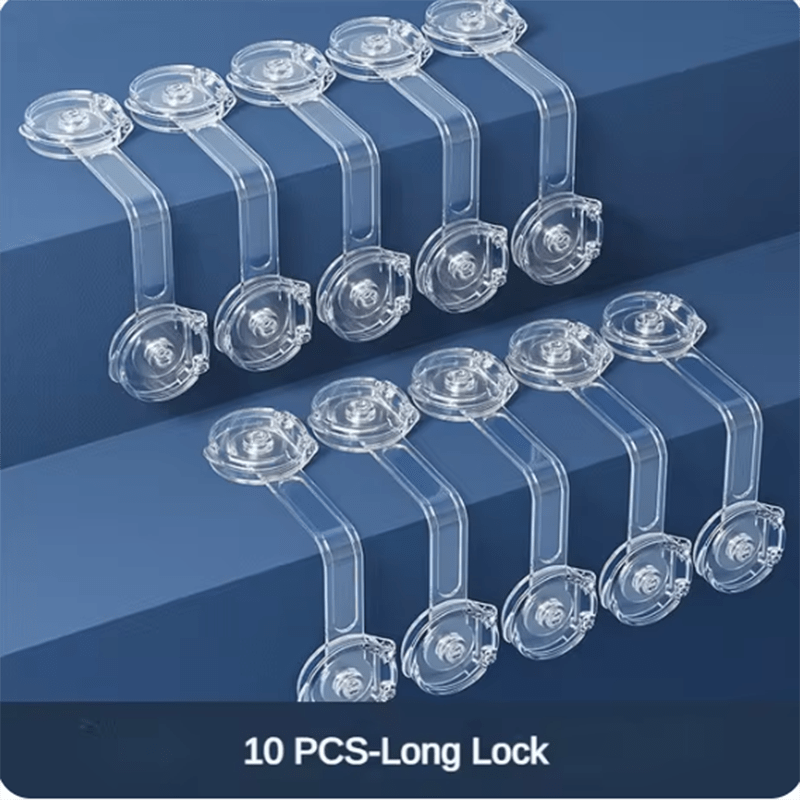 10-Pack Transparent Child Safety Locks, No-Drill Adjustable Cabinet Drawer & Refrigerator Latches, Flexible Multi-Angle Damage-Free Childproofing for Furniture, 5.71 Inch