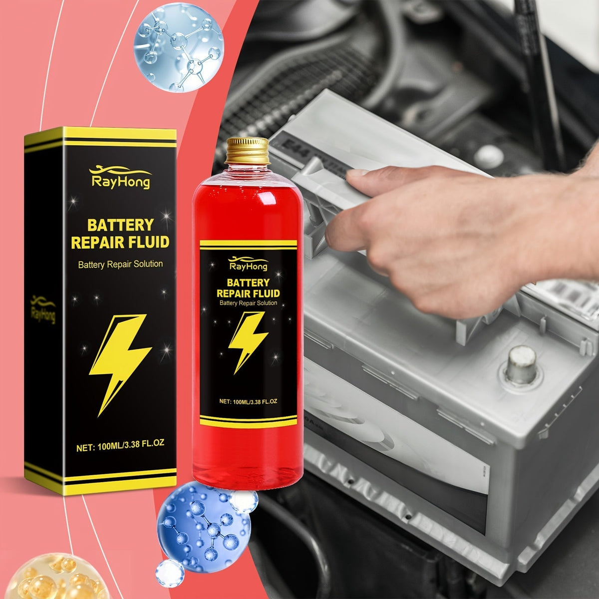 Battery Repair Fluid 3-Pack Restore Lead-Acid & Lithium EV Car Battery Performance Maintenance Solution, Low Odor, Fragrance-Free, Fits All Models, 3.38oz Each