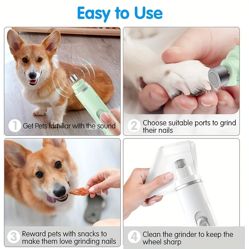 Quiet Electric Dog Nail Grinder USB Rechargeable – 2-Speed Painless Pet Nail Trimmer with Polishing & Smoothing Head for Large, Medium, and Small Dogs, Low-Noise Cordless Claw Care Tool, Black, Blue, Green, White