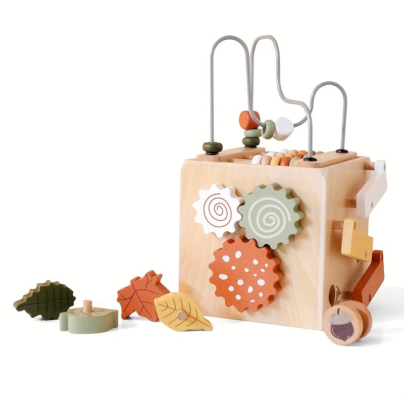 Wooden Forest Fun 4-Sided Beading Activity Toy, Baby Multifunctional Treasure Box Bead Maze, Educational Shape Recognition & Fine Motor Toy for Babies & Toddlers, Christmas Gift