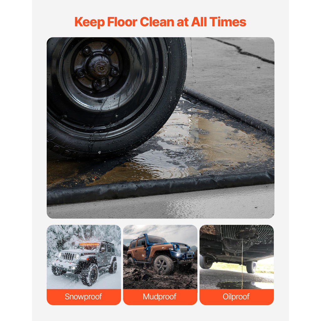 Garage Floor Containment Mat, 7 Ft 9 In x 18 Ft, PVC Non-Slip Waterproof, 30mm Raised Thickened Edge, Squeegee Included, Hook & Loop Tape, Protection from Snow, Rain & Mud, for Car Parking, Black