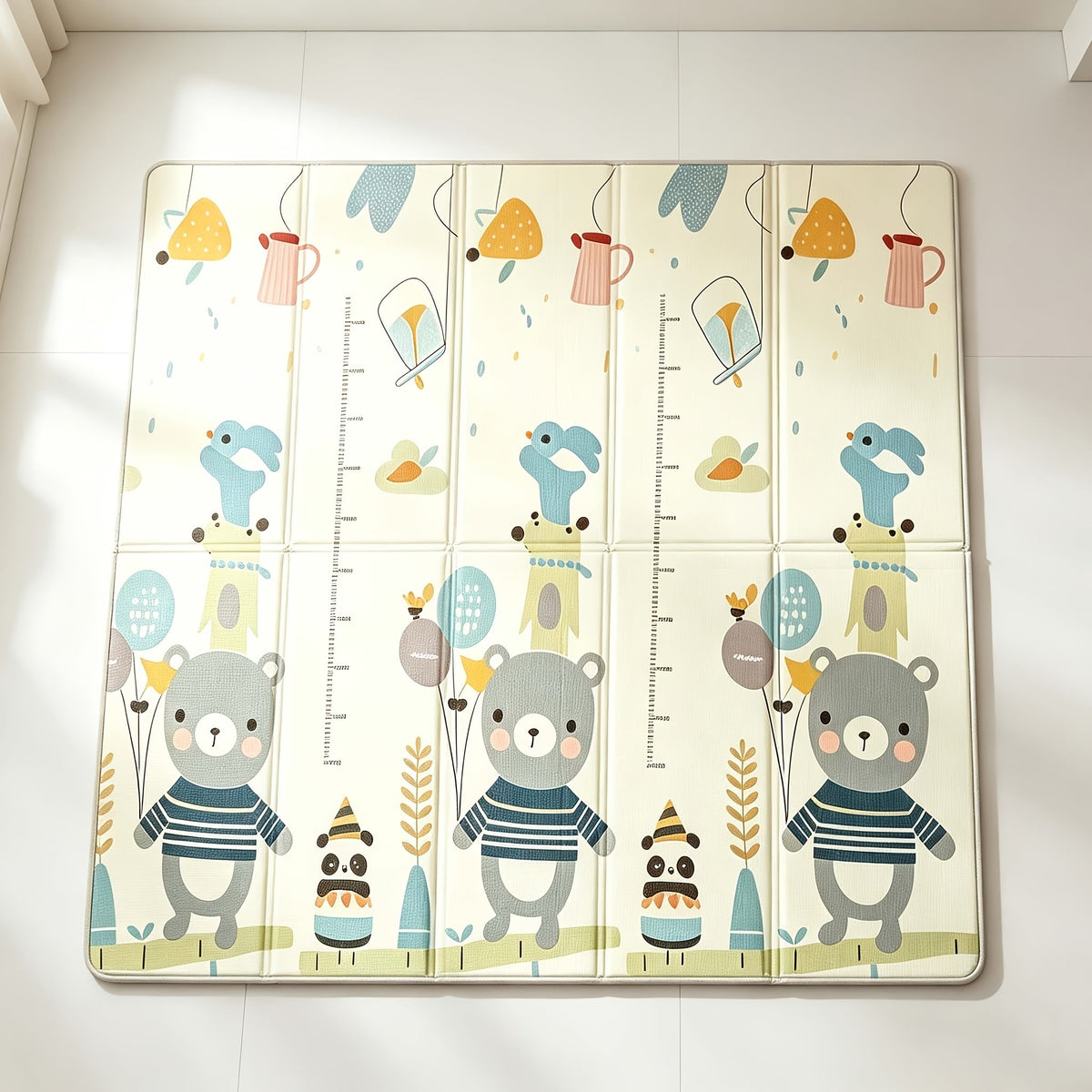 Baby Crawling Mat Non-Toxic Odorless Easy to Clean Space-Saving 47x47 Inch for Indoor Crawling Outdoor Picnic – Bear Party Design