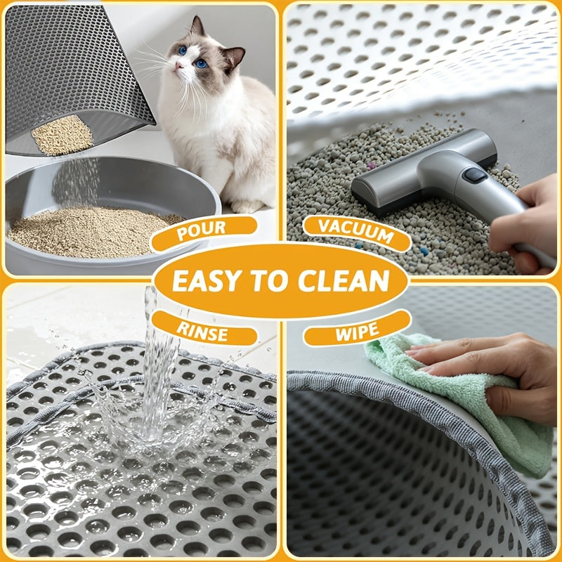 Double-Layer Honeycomb Cat Litter Mat - Urine-Proof Litter Trapping Mat with Easy-Clean Design, Waterproof Floor Protector Pad for Cats, Available in 17.72x23.62 & 21.65x29.53 Inch Sizes