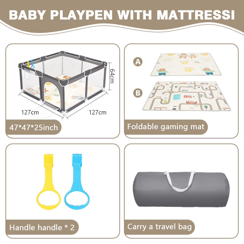 Extra Large Baby Playpen Indoor & Outdoor Kids Activity Center Breathable Mesh Anti-Slip Skin-Friendly Toddler Play Yard – Black & Pink