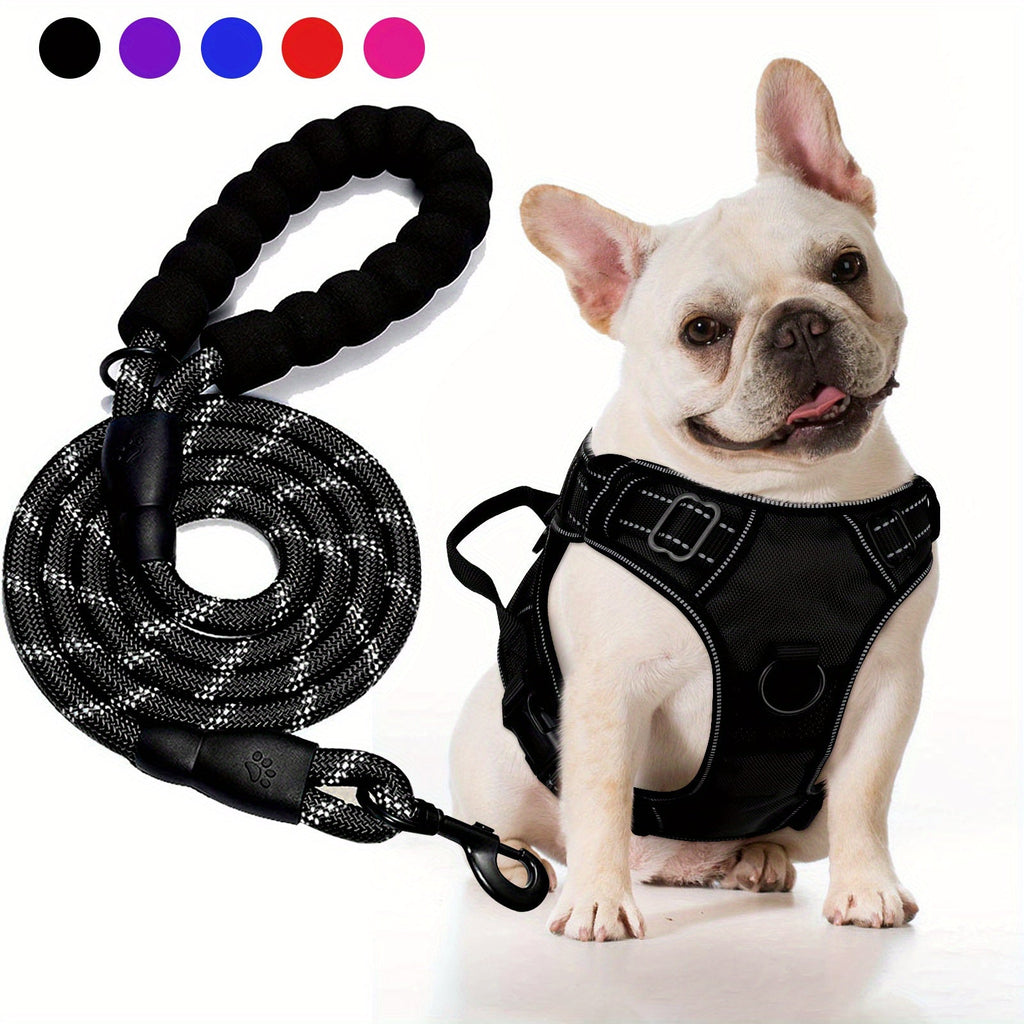 No-Pull Dog Harness and Leash Set – Adjustable Reflective Oxford Vest Harness with 5-Foot Padded Handle Leash for Medium to Large Dogs, Quick-Release Buckles, Sizes S-XL, 5 Colors