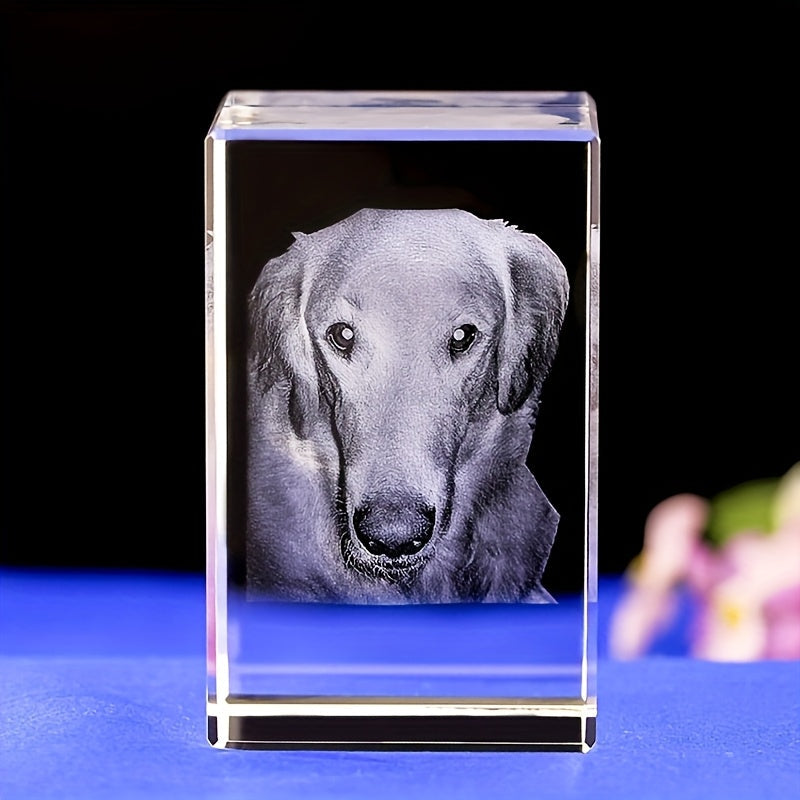 Personalized 3D Laser-Engraved Pet Photo Crystal Ornament - Custom Cat & Dog Keepsake, Commemorative Crystal Gift for Holidays, Anniversaries & Christmas, 3 Shapes (Octagon/Cube/Rhombus)