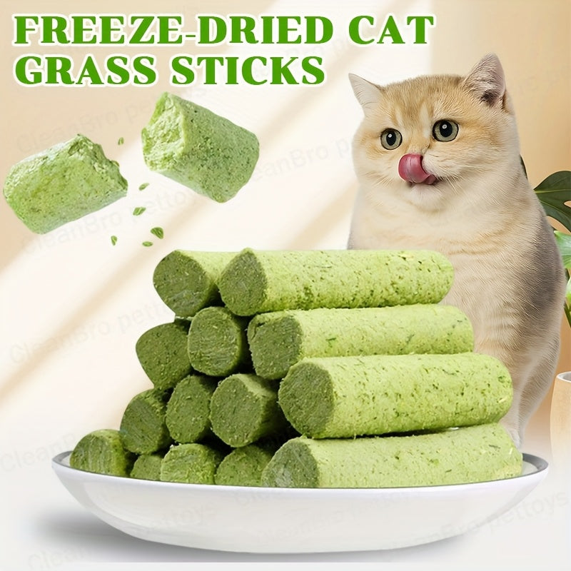 Cat Grass Freeze-Dried Grinding Sticks – Edible Chew Toy for Cat Teeth Cleaning & Hairball Removal, Natural Cat Grass Snack Treats 15 or 30 Pcs