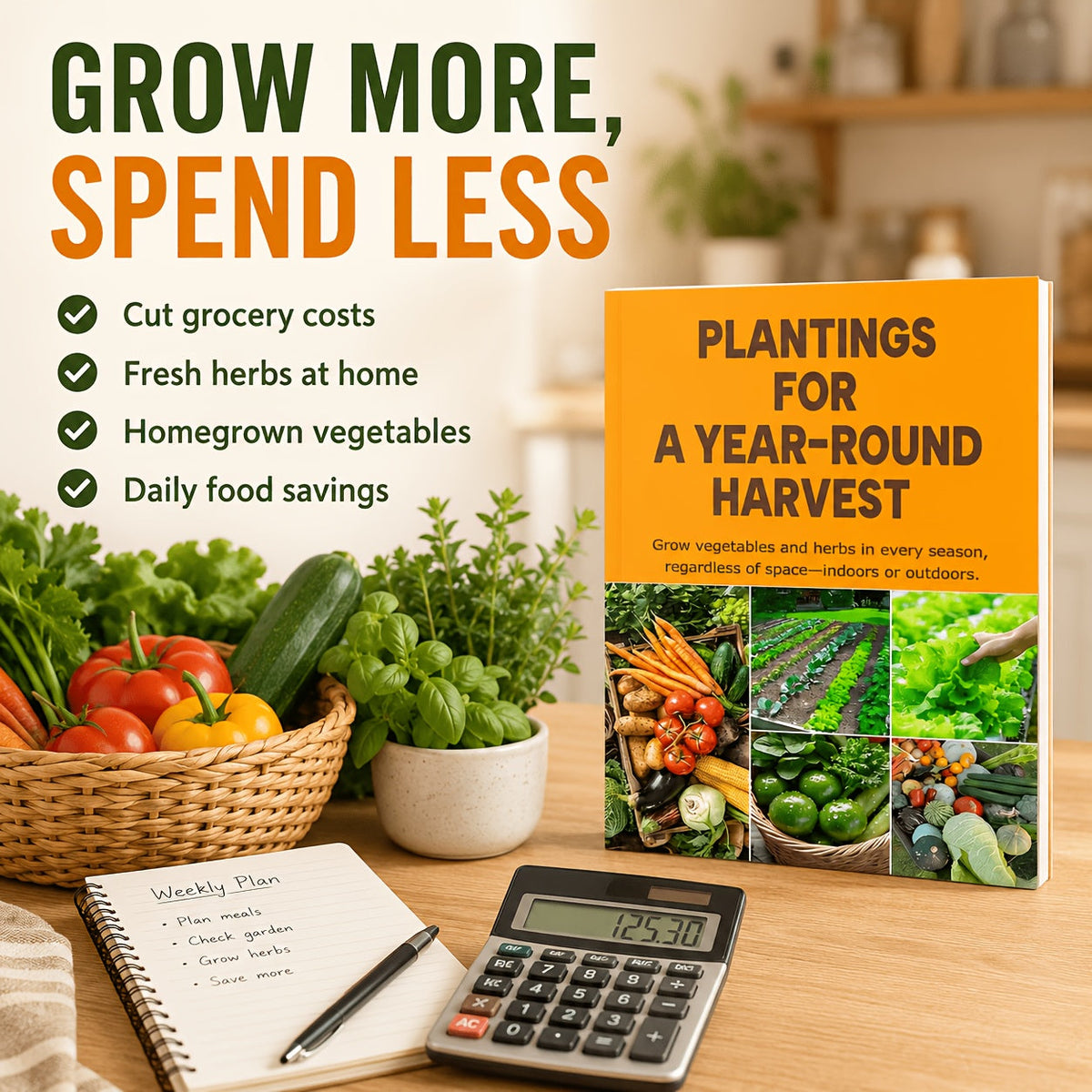 Planting for a Year-Round Harvest - Complete Guide to Growing Vegetables & Herbs in Every Season, Indoors or Outdoors, Any Space
